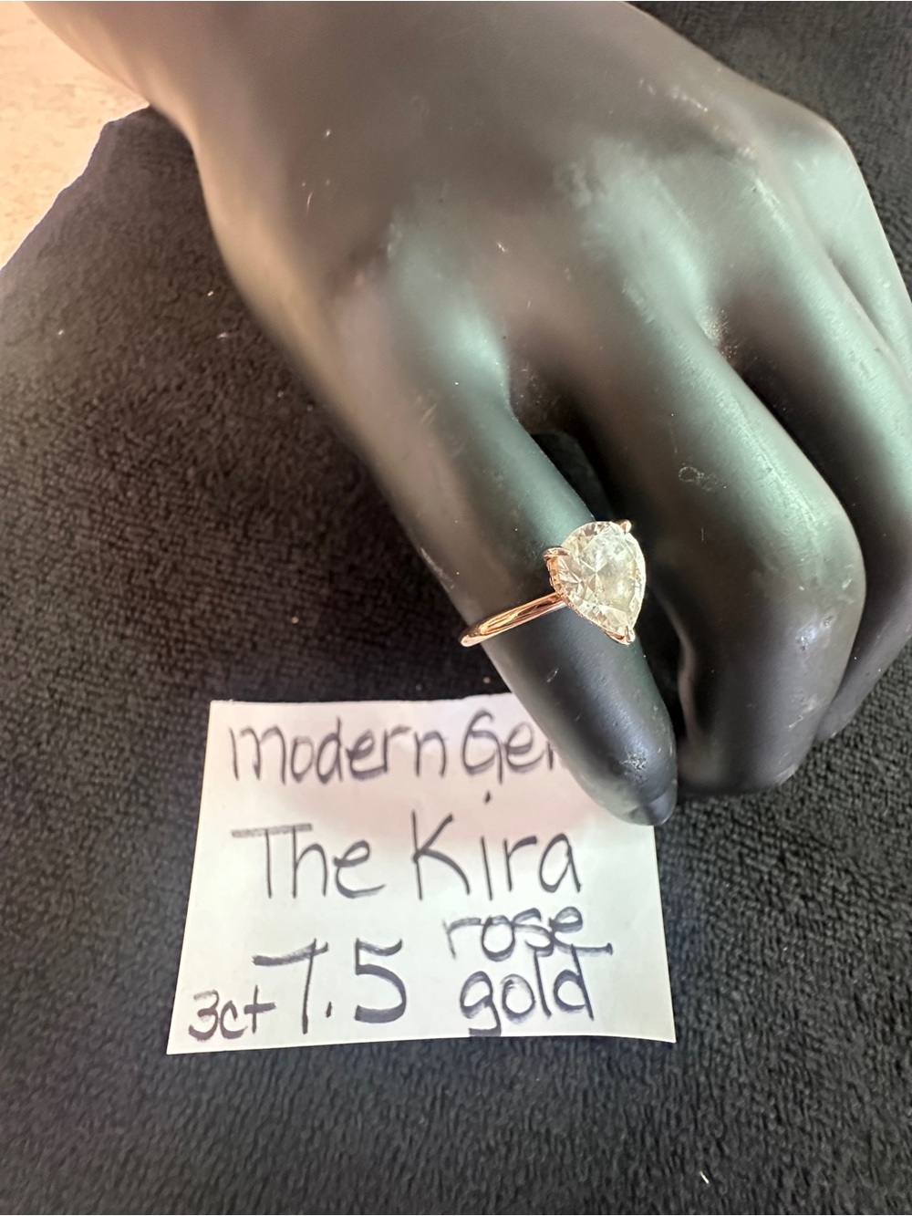 The Kira Rose Gold Pear-Cut Ring with Clear Stone size 7.5 3ct